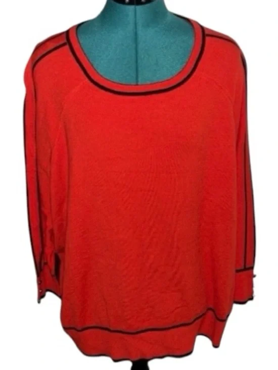NWT Elegant Sweater w/Black Accents, P2P:29”, L:27”, Red/Orange/Black, RT $68 - Picture 1 of 5